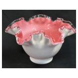 (C) Vintage Fenton Peach Crest Ruffled Edge Bowl