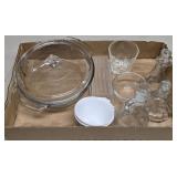 (M) Clear Casserole Dish, Cruets, Butter Dish &