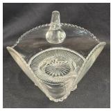 (A) 3 Footed Clear Glass Nappy Dish - Beaded Edge