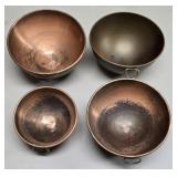 (E) 4- Vintage Round Copper Bowls 2-8", 7" & 5½"