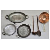 (E) Vintage Copper Pans, Utensils & Strainer