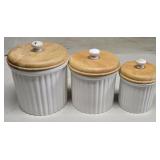 (E) Ceramic Canister Set w/Wood Lids