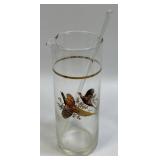 (A) Vintage Pheasant Glass Cocktail Mixer Pitcher