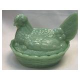 (B) Jadite Glass Hen on Nest