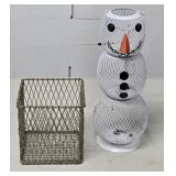 (FL) Square Wire Basket & Hanging Wire Snowman