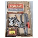 (F) Schlage Door Lock, Stapler, Wire Strippers &