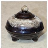 Small Ceramic 3-Legged Jar w/ Lid 3¼"W 3¼"H