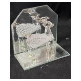 Blown Spun Glass Deer with Mirror Base 3 1/2" x