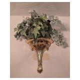 Ornate Brass Shelf w/ Artificial Ivy 10"T 8½"W