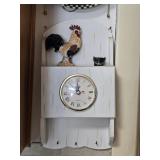 Wooden Key Hook w/ Rooster & Clock 6¼"x 11½"