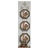 3- Ceramic 10" Rooster Plates on Wire Frame