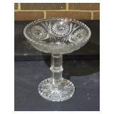 Pressed Glass Pedistal Sunburst Compote 8" tall