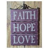 Wooden "Faith Hope Love" Wall Plaque 5¼"W 8"H