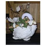 Ceramic Swan w/ Artificial Flowers 16"L 17"H