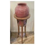 Burgandy Ceramic 16" Vase & Wooden Stand 39½"