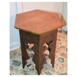 Hand Carved Hexagonal Wooden Side Table 16½"W