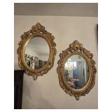 2- Ornate Gold Gilt Oval Mirrors 18"x 26½"