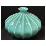 DecMode Blue Ceramic Ribbed Vase 11"