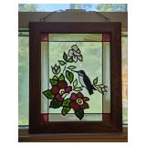 Framed Hummingbird Stained Glass Panel 10"x 12"