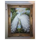 Large Guilded Wood Framed Peacock Painting 46"x