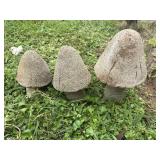 3 Concrete Yard Decor Mushrooms tallest 12"