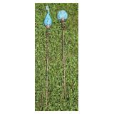 2- Hand Blown Glass Garden Stake 31" & 36"