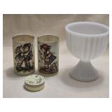 2 Frosted Glass Candles, Milk Glass Footed
