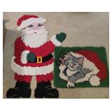 Large Needlepoint Santa 25"x 41" & Kitten Rug