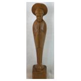 Wood Carved Madonna Virgin Mary On Wooden Base