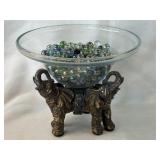 Triple Elephant Stand Holding Clear Glass Bowl