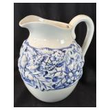 Vintage Ceramic Pitcher With Embossed Cobalt