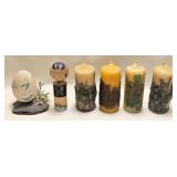 4 Holiday Candles, Wooden Japanese Figure & Egg