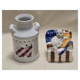 Ceramic Cat Milk Can & Cat in Chair