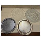 2 Clear Glass Trays & 2 Silver Plated Trays