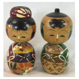 Vintage Pair of Japanese 4.25" Bobblehead Kokeshi