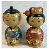 Vintage Japanese Wood Kokeshi Dolls Pair 6"