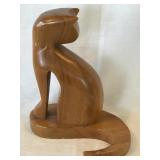Vintage MCM Hand Carved Wooden Cat Sculpture 8ï¿½