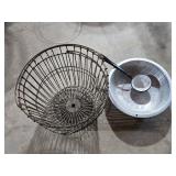 2 Wire Bushel Baskets, Aluminum Bowl & Enamelware