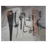Hand Saw, Grease Gun, Pipe Wrench, Pry Bar, Brace