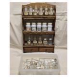 Wooden Spice Rack & Spice Bottles