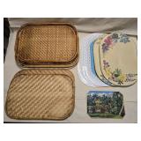 6 Wicker Trays & 6 Place Mats & more