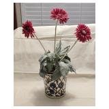 Ceramic Planter & Faux Flowers 23" tall