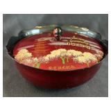 Vintage Japanese Red Lacquer Ware Covered Bowl