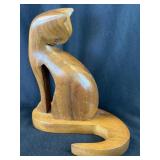 Vintage MCM Hand Carved Wooden Cat Sculpture 8ï¿½