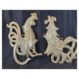 Vintage Brass Roosters Pair Wall Decor Made In