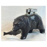 Vintage Black Bear Holding Fish Table Lighter