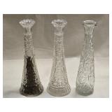3 Clear Glass Vases 9" tall
