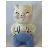 Shawnee Pottery 6ï¿½ Ceramic Piggy w/ Blue Overalls