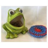 VINTAGE LIGHT GREEN CERAMIC FROG SCRUBBY SPONGE