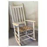 Wooden Porch Rocker with Woven Seat and High Slat